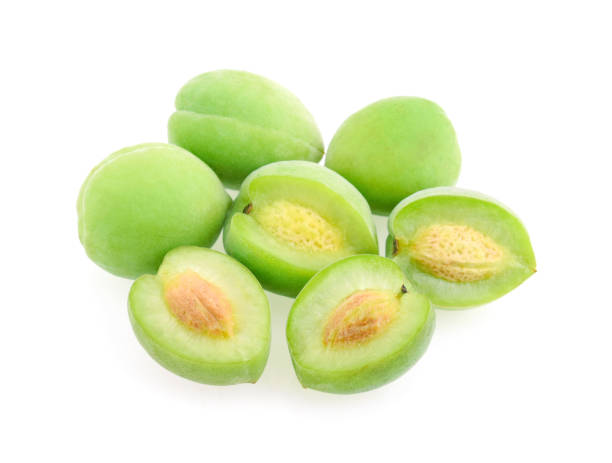 istock Green plum isolated on white background 954666722