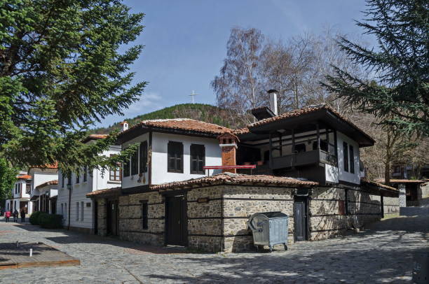 Ancient residential district with narrow alley and authentic architecture from hoary antiquity Varosha, Blagoevgrad, Bulgaria Blagoevgrad, Bulgaria - March 17, 2018: Ancient residential district with narrow alley and authentic architecture from hoary antiquity Varosha, Blagoevgrad, Bulgaria. Visit in place. blagoevgrad province photos stock pictures, royalty-free photos & images
