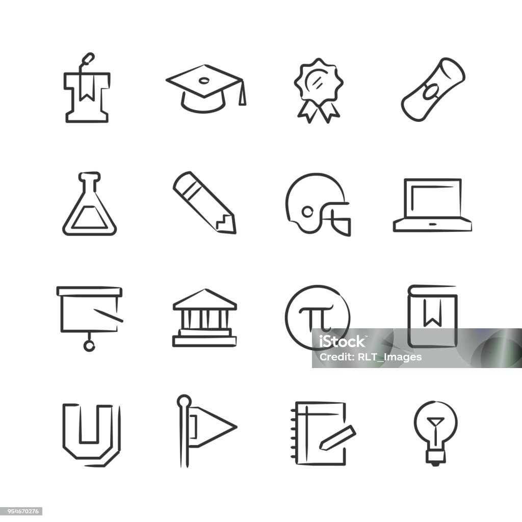 College Life Icons — Sketchy Series Professional icon set in sketch style. Vector artwork is easy to colorize, manipulate, and scales to any size. Icon Symbol stock vector