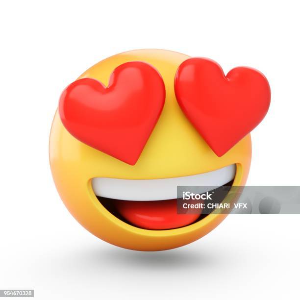 Render 3d Y Caer En Amor Emoji Aislado Sobre Fondo Blanco Foto de stock y más banco de imágenes de Emoticono