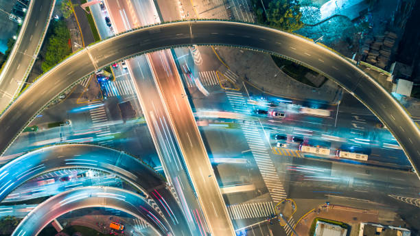istock Aerial view of overpass at night 954670394