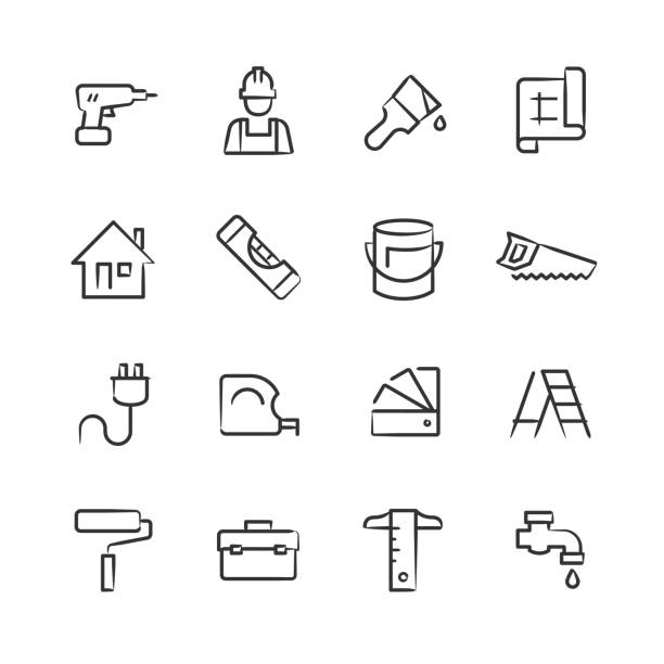 иконки домашнего улучшения - sketchy серия - construction computer icon symbol paintbrush stock illustrations