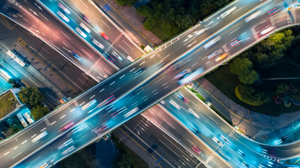 istock Aerial view of overpass at night 954670580