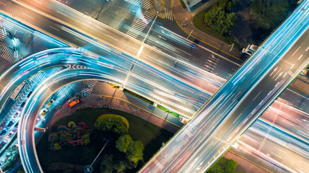 istock Aerial view of overpass at night 954670634
