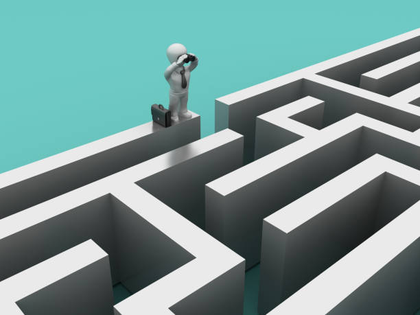 istock Maze and Business Character with Binoculars - 3D Rendering 954670968