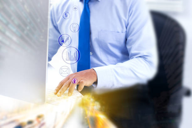 istock Male business man typing keyboard. 954677772