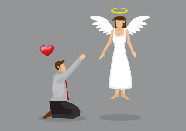 ilustrações de stock, clip art, desenhos animados e ícones de begging for love vector illustration - angel praying statue human knee