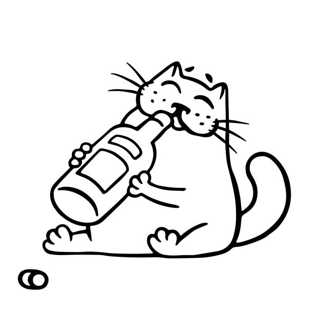 ilustrações, clipart, desenhos animados e ícones de gato feliz bebe vinho. ilustração em vetor. - alcohol drop cartoon cheerful