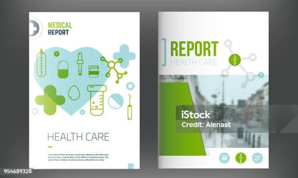 Medical Cover Template Flyer With Inline Medicine Icons Modern Infographic Concept For Annual Report Vector Stock Illustration - Download Image Now