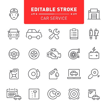 Car service, auto repair shop, auto parts, auto, maintenance, icon, icon set, outline, editable stroke