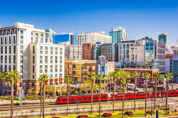 San Diego, California cityscap San Diego, California cityscape at the Gaslamp Quarter. san diego stock pictures, royalty-free photos & images
