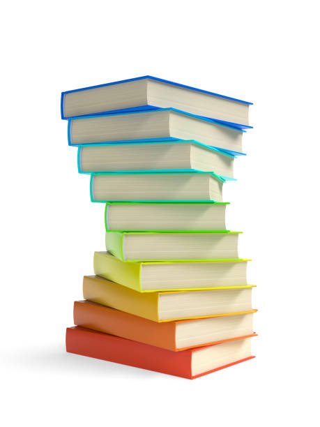 istock pile of books on white background - rainbow color - 3d illustration rendering 954696404