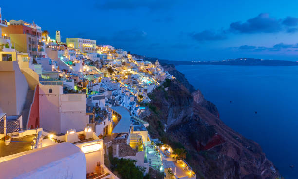 istock Santorini - Thira town at night 954696902