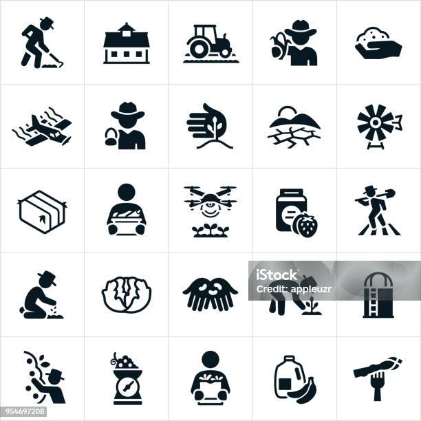 Agriculture And Farming Icons Stock Illustration - Download Image Now - Icon Symbol, Farmer, Agriculture