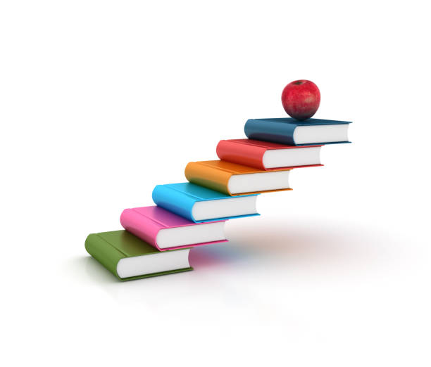 istock Stair of Books with Apple - 3D Rendering 954697668