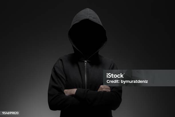 Hacker Standing Alone Stock Photo - Download Image Now - Hooded Shirt, Men, Computer Hacker