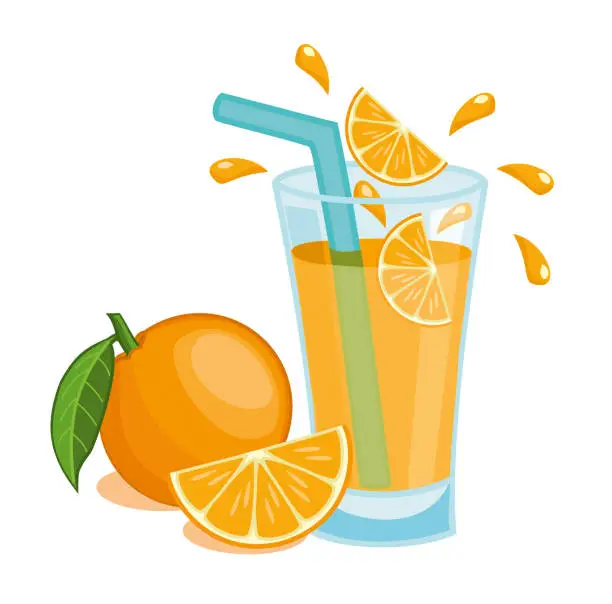 Vector illustration of Glass of orange juice. Vector illustration.