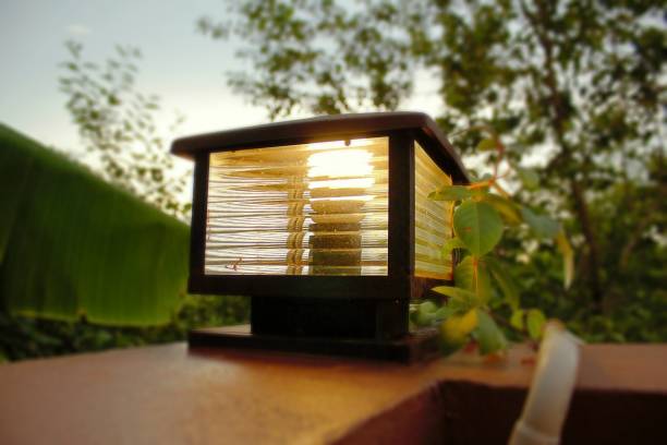 istock Lamp on the fence, square house with ivy. 954700088