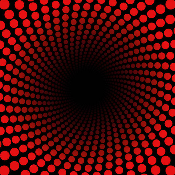 istock Spiral pattern with red dots, tunnel with black center - twisted circular fractal background illustration - powerful, dynamically, hypnotic, psychedelic. 954701114