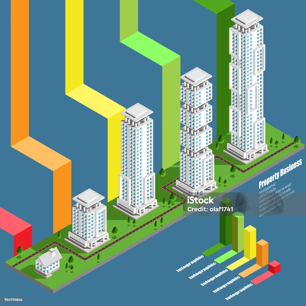 Real Estate And Property Business Isometric Building Diagram Flat