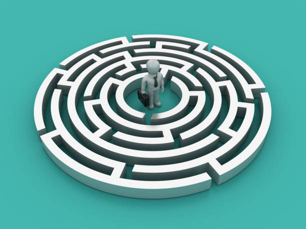 istock Circular Maze with Business Character - 3D Rendering 954702960