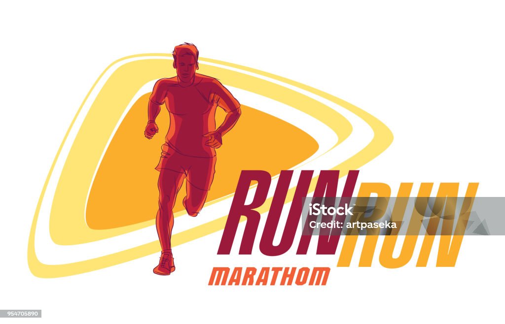 Runner-draw-work Vector logo silhouette of a runner running forward dynamics power marathon Running stock vector