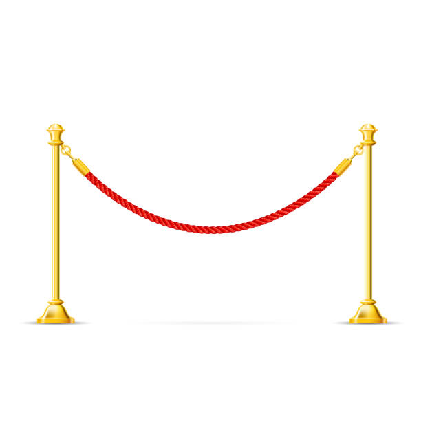Golden barricade with red rope - barrier rope, vip zone Golden barricade with red rope - barrier rope, vip zone roped off stock illustrations