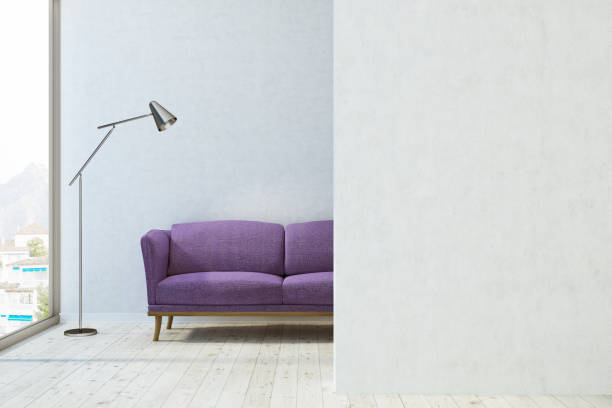 istock White and gray living room, purple sofa 954712968