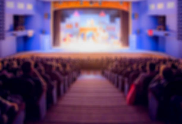 istock Defocused image. Auditorium in the theater during the performance. The scenery on the stage. Adults and children 954718044