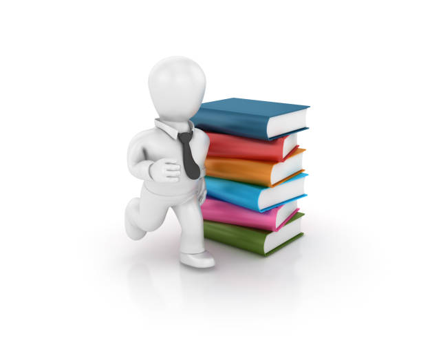 istock Stack of Books and Business Character Running - 3D Rendering 954718146
