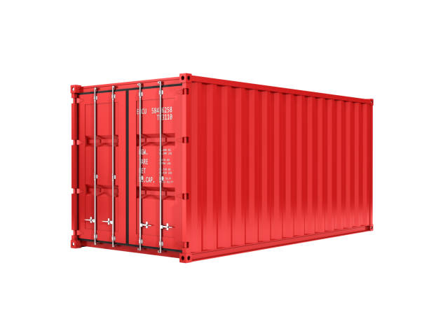 istock Red cargo shipping container without inscription on white background 3d without shadow 954726840