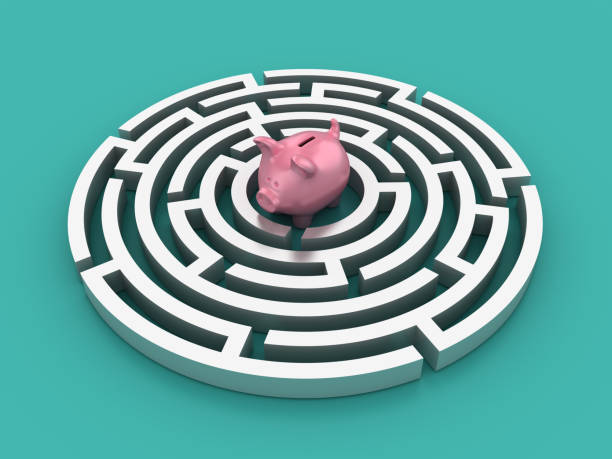 istock Circular Maze with Piggy Bank - 3D Rendering 954731130
