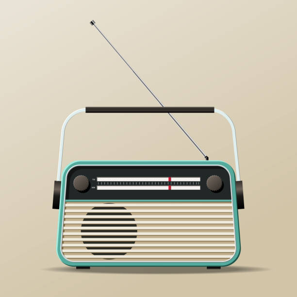 illustrazioni stock, clip art, cartoni animati e icone di tendenza di ricevitore radio vintage portatile - radio