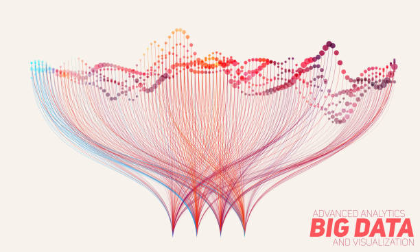 vektorinformationen abstrakte bunte große daten sortieren visualisierung. soziales netzwerk, finanzielle analyse von komplexen datenbanken. visuelle informationen komplexität klärung. komplizierte datengrafik - pattern information medium technology backgrounds stock-grafiken, -clipart, -cartoons und -symbole