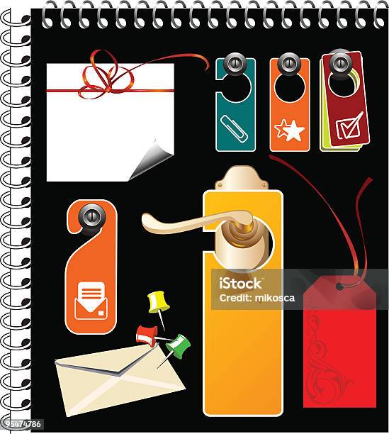 Etichetta Vuota Per Il Testo Office Clip Dispositivi Di Fissaggio E Notebook - Immagini vettoriali stock e altre immagini di Allacciare