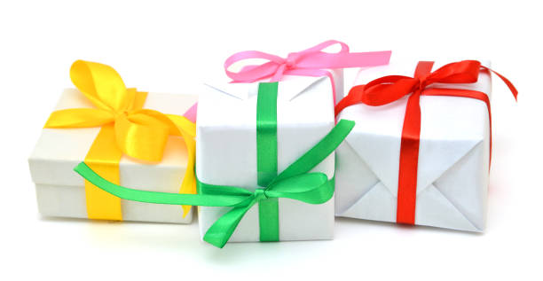 istock white gift box with colorful ribbon bows , isolated 954747860