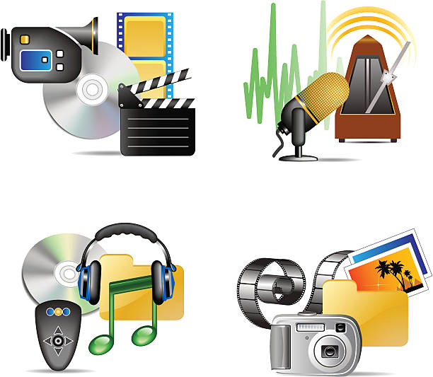 Set of multimedia internet icons vector art illustration