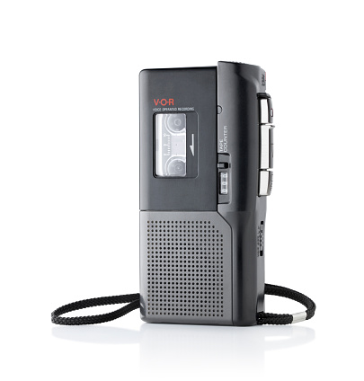 Dictaphone with Voice Operated Recording (VOR) on white background.