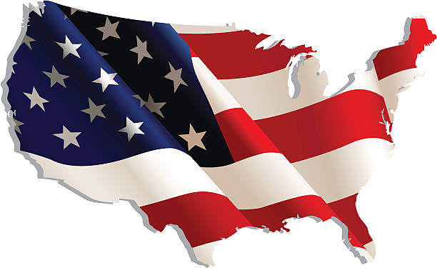 ilustraciones, imágenes clip art, dibujos animados e iconos de stock de estados unidos.  bandera de mapa - mapa de los estados unidos y la bandera estadounidense