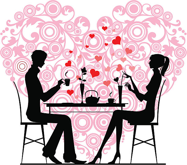 Couple in the cafe. vector art illustration