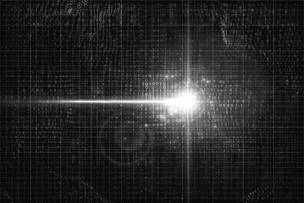 istock Electronic signal in the cyber world. Birth of artificial intelligence. Shining beam on circuit grayscale background with binary numbers. Innovation idea creation. Impulse in cyber neural network node 954759834