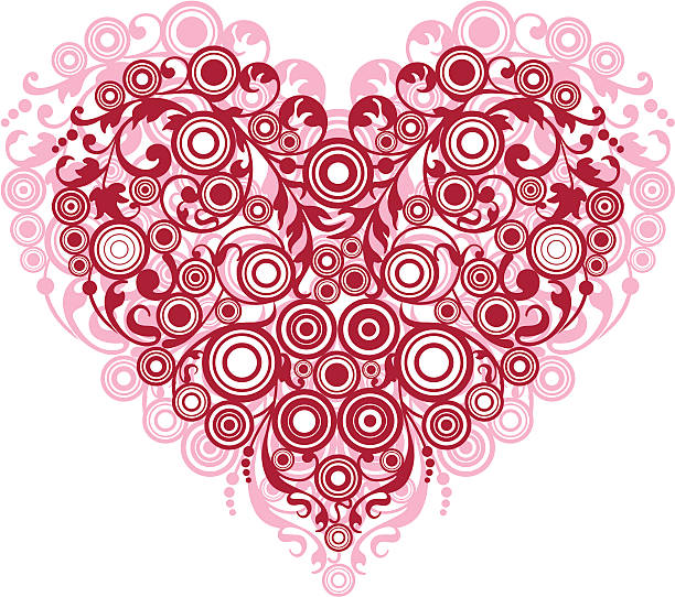 Red Heart with Filigree Ornament vector art illustration