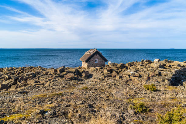 istock Coastal limestone cabin with thatched roof 954769162