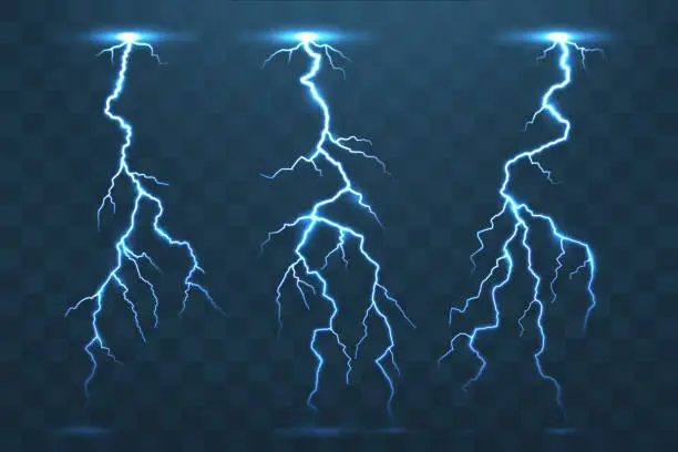 Vector illustration of Thunder bolt and lightnings, thunderstorm electricity flash. Ele