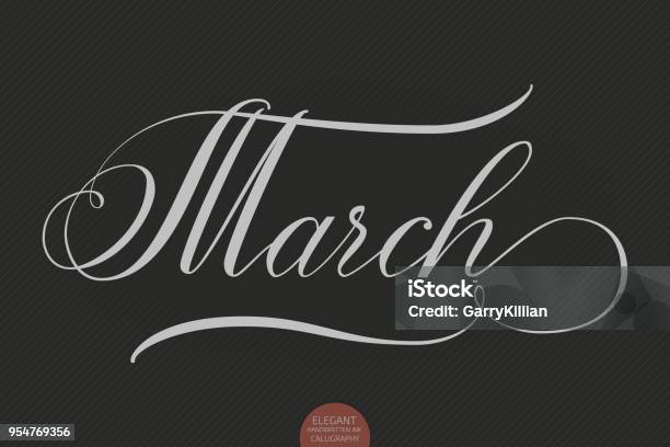 March Fancy Script Hand Drawn Lettering March Elegant Modern Handwritten Calligraphy ...