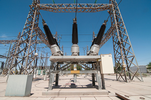 SF6 Circuit breaker in substation, geothermal power plant in Mexicali, Baja California, MEXICO