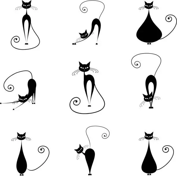 Vector illustration of Black cats, collection for your design