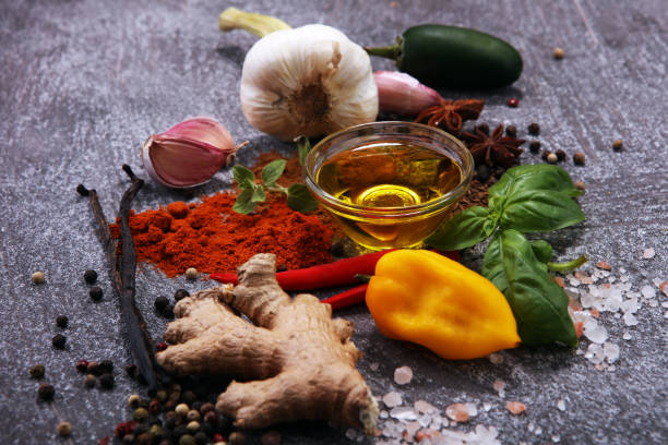 istock Spices and herbs on table. Food and cuisine ingredients. 954770982