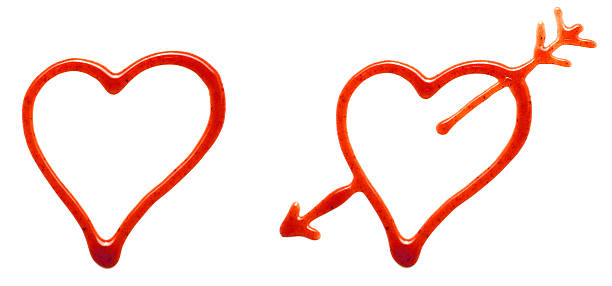 ketchup cuori - arrow heart shape isolated on white valentines day foto e immagini stock