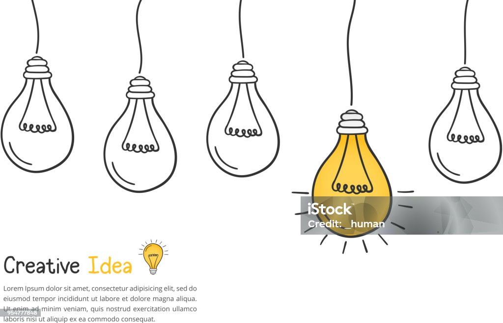 Idea Concept Idea concept with hand drawn bulbs and place for your text, vector eps10 illustration Light Bulb stock vector